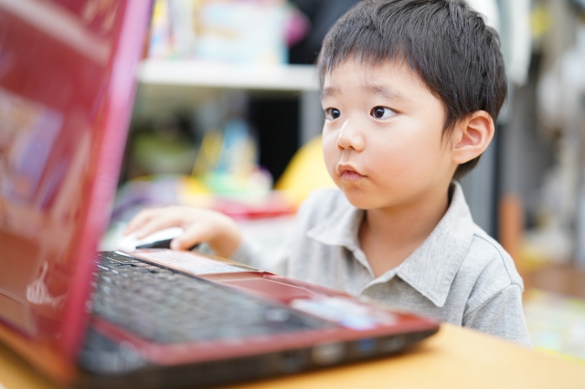 1人でパソコンを見ている男の子